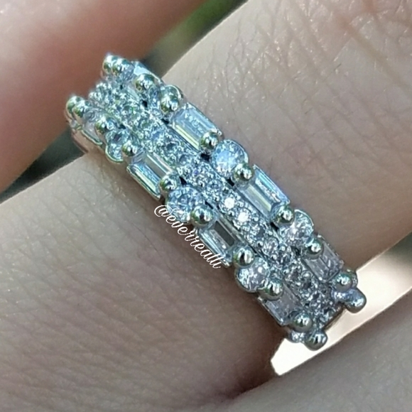 Silver Triple Band Half Eternity Ring - Picture 2 of 6